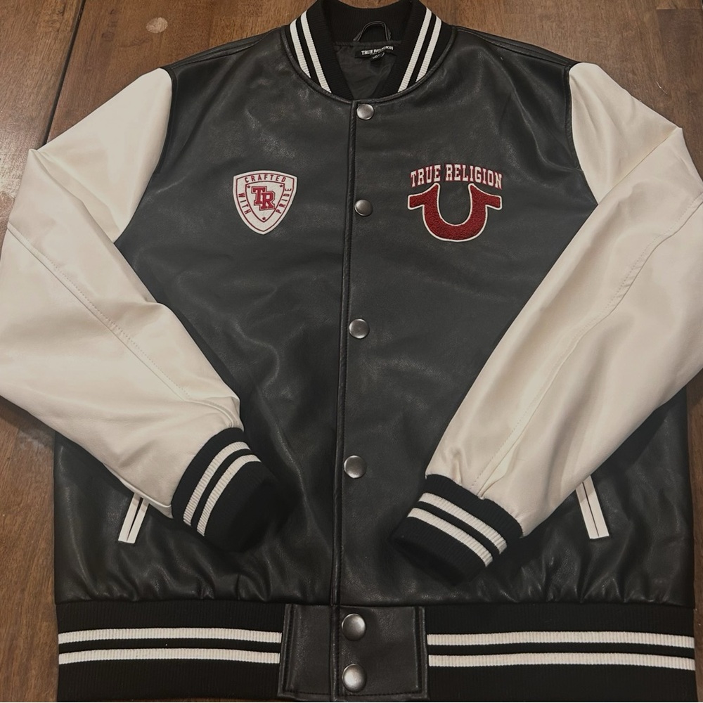 True Religion Black and White Bomber Jacket